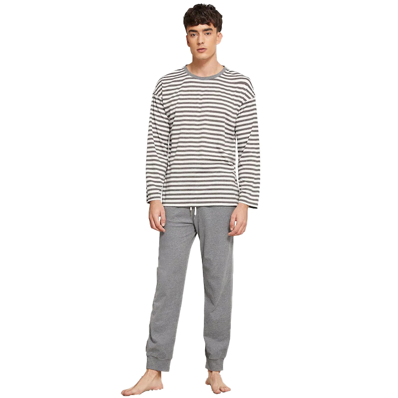 OEM 100% Cotton Men's Sleepwear Long Sleeve & Pants Loungewear Men Pajamas