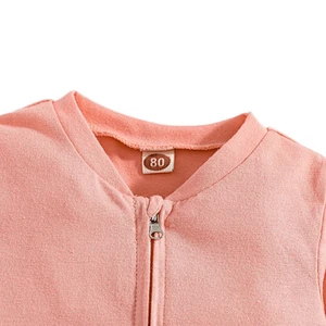 Wholesale Baby Girls' Rompers Zipper Knit Solid Clothes Jumpsuits 100% Cotton Baby Onesie