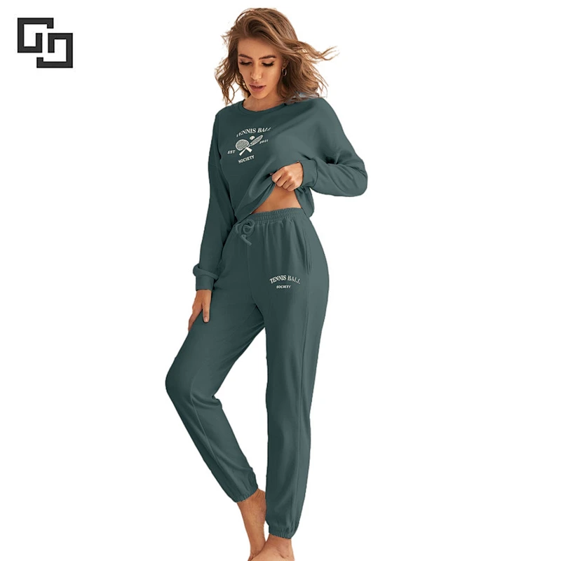 Custom Long Sleeves Fashion Pyjamas bamboo Knitted Sleepwear Set Solid Winter 2 Pieces Pajamas For Women