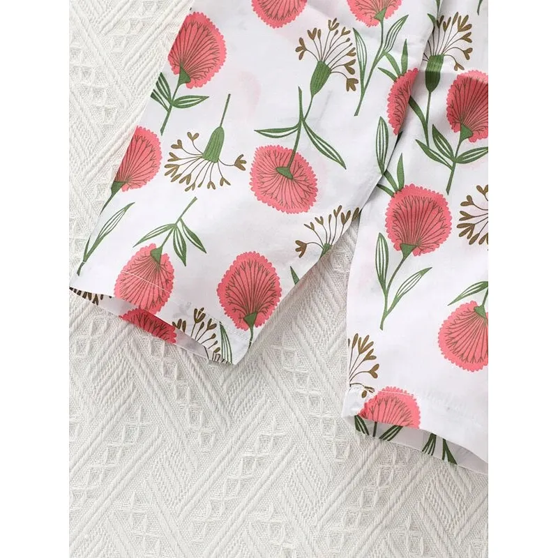 Floral Print  Pj Set Lounge Wear Set Woman Cotton Pajama