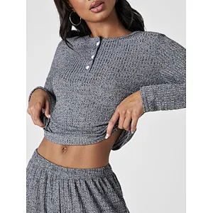 Woman Rib Pajama Set Wholesale Custom Rayon Custom Lounge Wear Winter Cotton Women Loungewear Sets