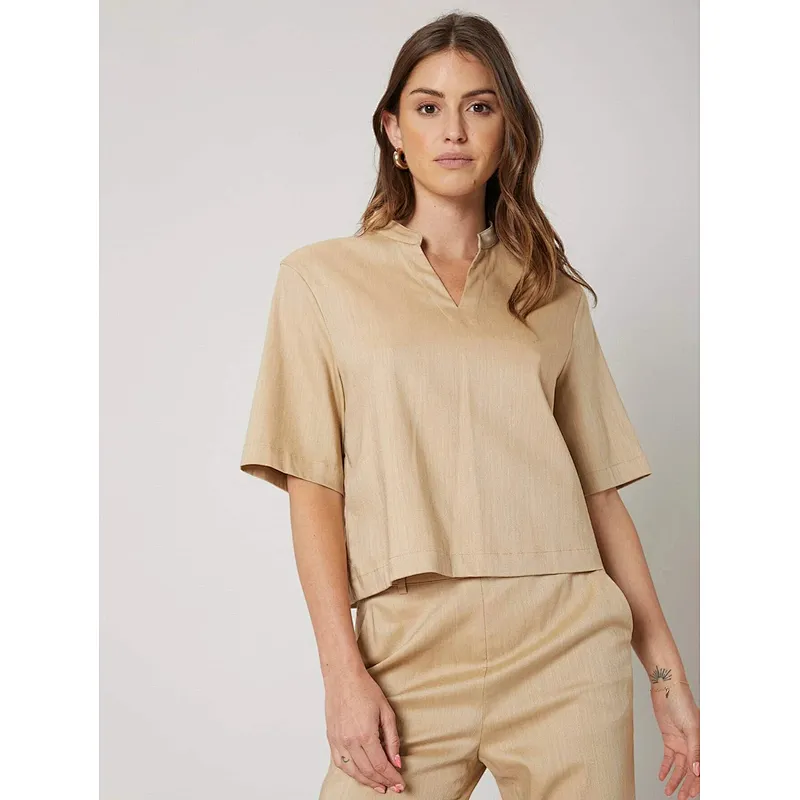 Casual Loungewear Straight Fit Short SleeveTop & Pants Set Womens Linen Set