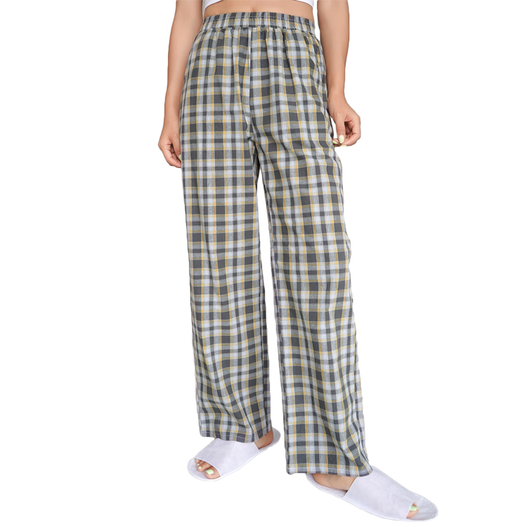 100% Cotton Lounge Pants Women Plaid Elastic Waist Wholesale Pajama Pants