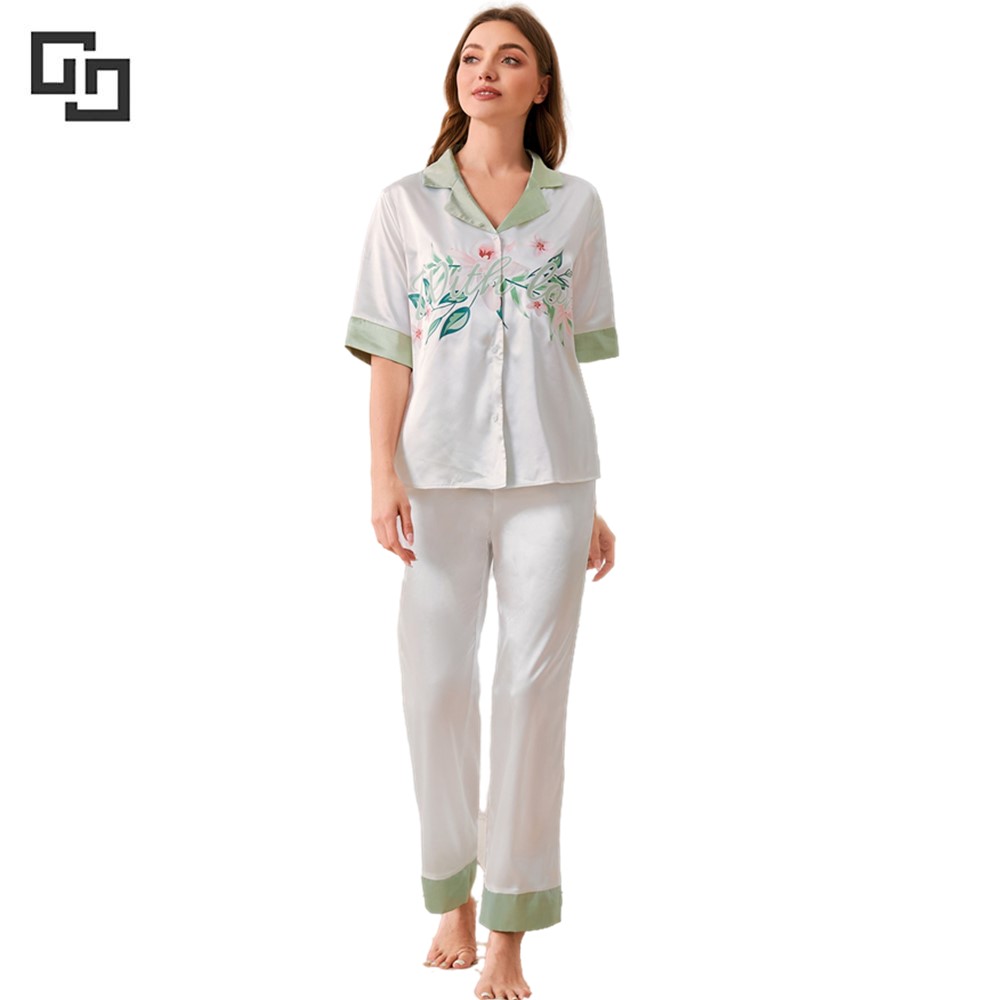 Luxury Women Sleepwear Floral Pyjama Ladies Nihgtwear Clothing Women Satin Silk Pajama Set