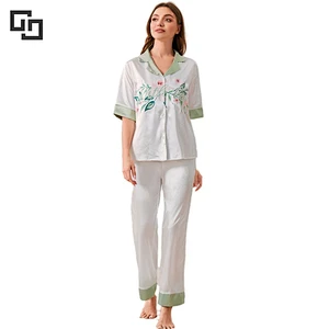 Luxury Women Sleepwear Floral Pyjama Ladies Nihgtwear Clothing Women Satin Silk Pajama Set