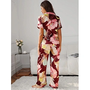 2022 New Custom Long Floral Silk Pyjamas Sleepwear Luxury Pajamas Pj Sets For Women