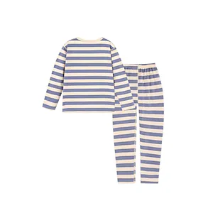 Cozy Knit Jersey Boys Sleepwear Striped Print Top & Pants PJ Set Cotton Kids Pajamas