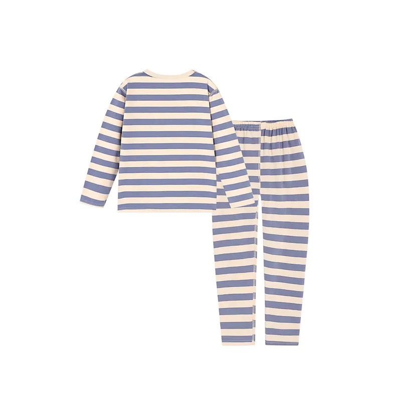 Cozy Knit Jersey Boys Sleepwear Striped Print Top & Pants PJ Set Cotton Kids Pajamas