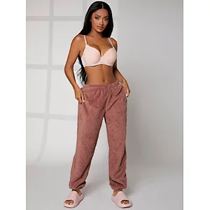 Wholesale Winter Thermal Lounge Pants Women Solid Flannel Pajama Pants
