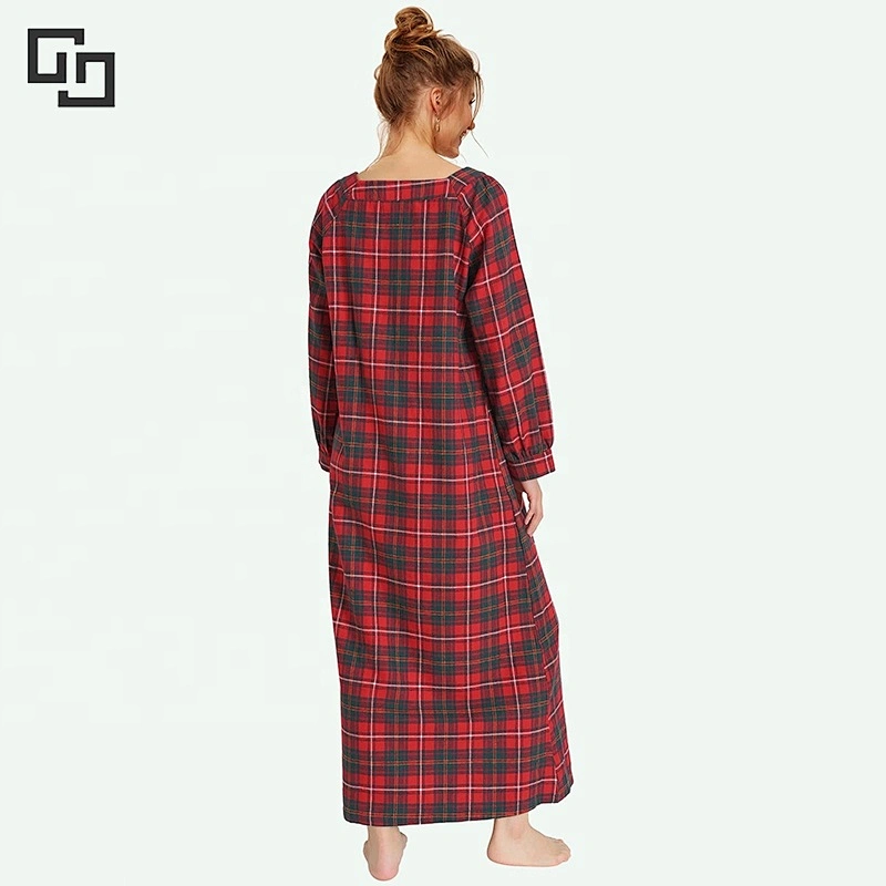 Tartan Frilled Tie Front Plus Cotton Night Dress Nightgown