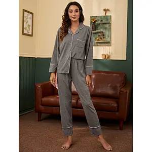 Wholesale Ladies 2 Pieces Jersey Lounge Wear Sets  Cotton Pajamas Winter Two Piece Women Femme Pyjama