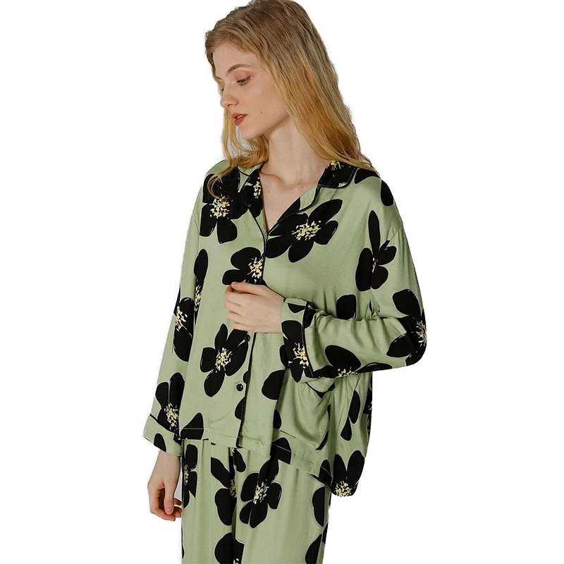 Custom Luxury Lady Viscose Pajamas 2 Pieces Soft Cozy Solid Women Viscose Sleep Wear Set for Women