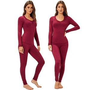 Winter Heattech Clothing Guipure Lace Appliques Thermal Underwear Set
