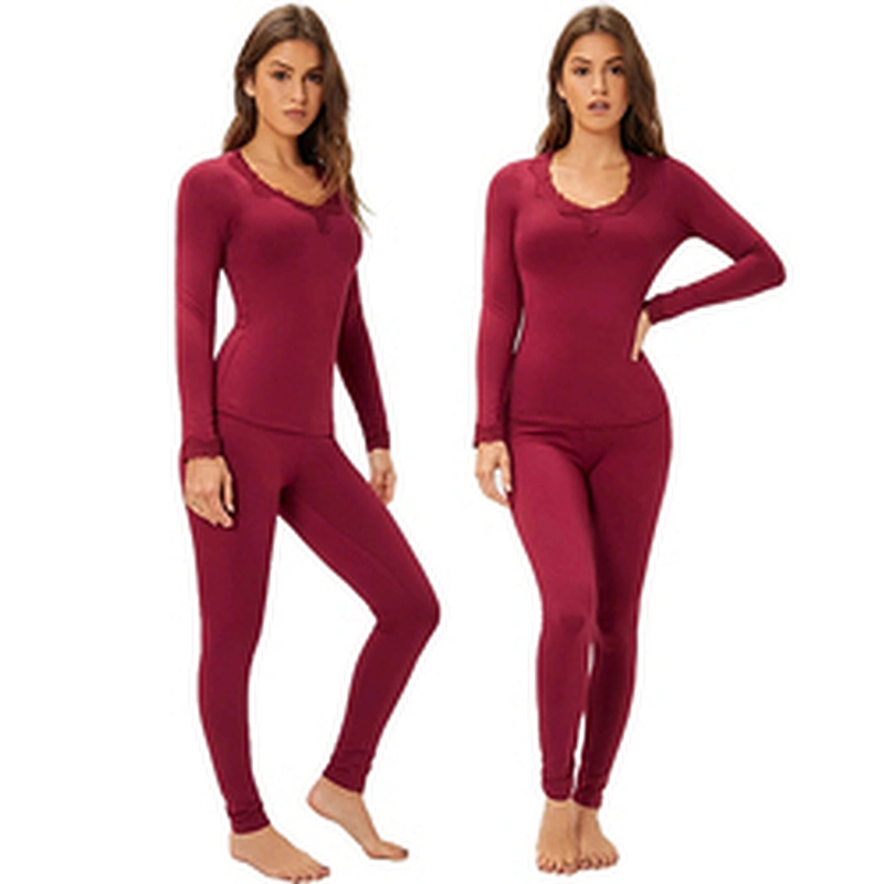 Winter Heattech Clothing Guipure Lace Appliques Thermal Underwear Set