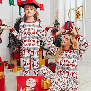 Flannel Warm Family Christmas Pajamas Long Sleeve Top and Pants Custom Mommy and Me Pajamas