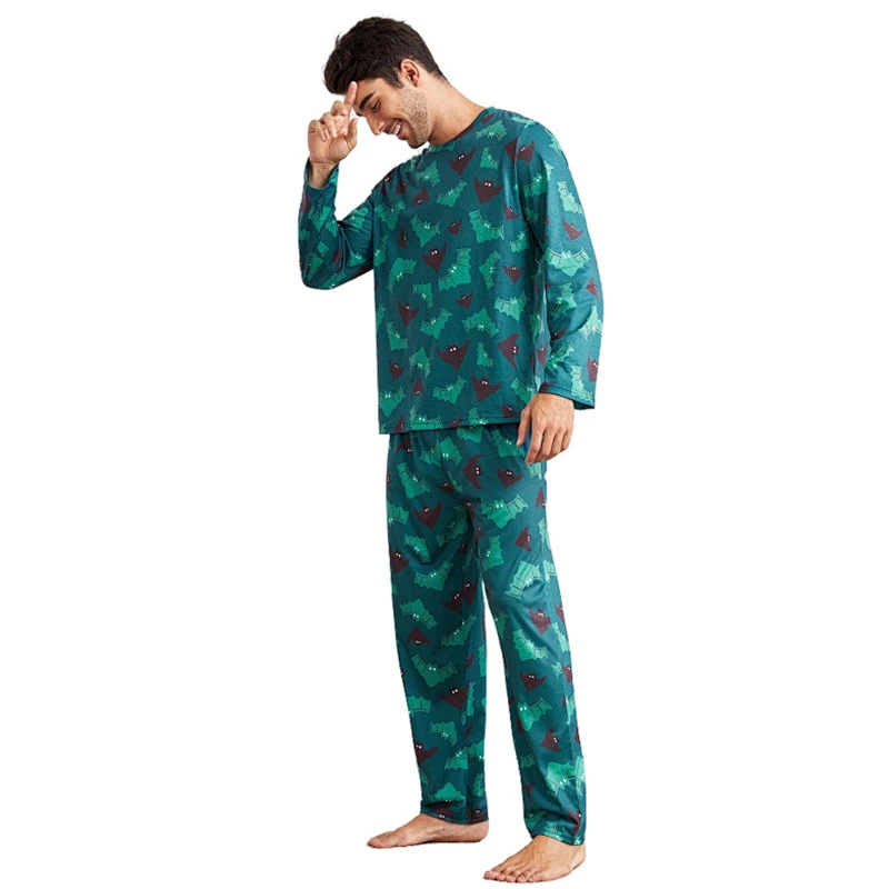 Men Full Print Shirts Pants Pajama Sets Knit Custom Sleepwear Bamboo Lounge Wear Sets For Men