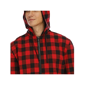 Male Adult Men Gingham Kangaroo Pocket Hooded Cotton Sleep Zipper Jumpsuit One Piece Pajamas