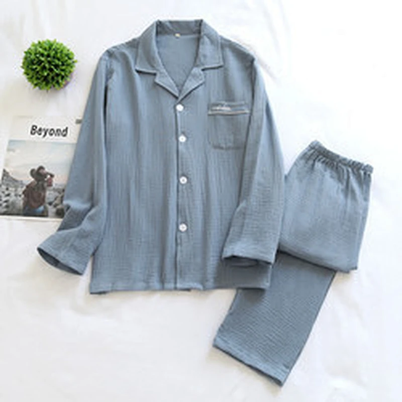 2021 Solid Breathable Long Pjs Cotton Pyjamas Sets Linen Pyjama Sets For Men