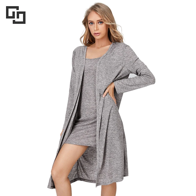 Solid Open Front Dress Robe Lounge Wear Sets Wholesale 2022 Bamboo Cotton Loungewear For Women