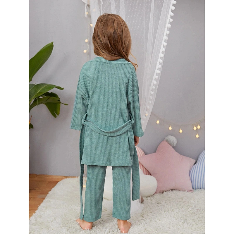 Kids Girls 3pcs Pijamas Sleepwear Slogan Graphic Belted PJ Set Cotton Children Clothes Pajama Set