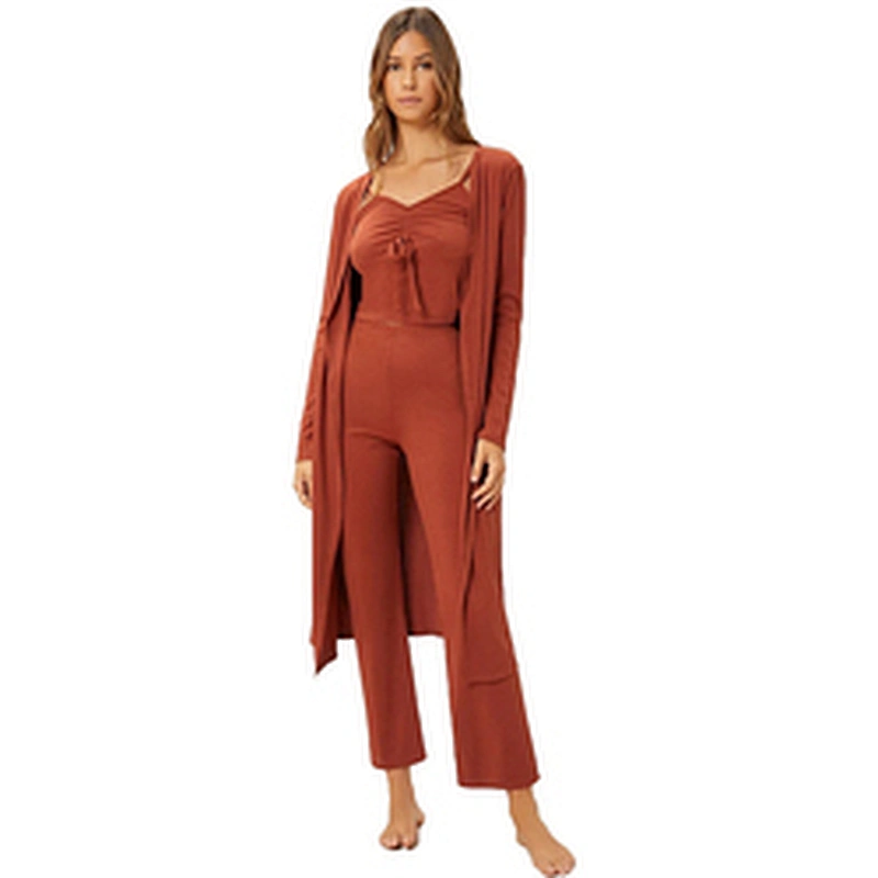 3Piece Lounge Wear Sets Women Ruched Bust Cami Top & Pants & Robe Loungewear