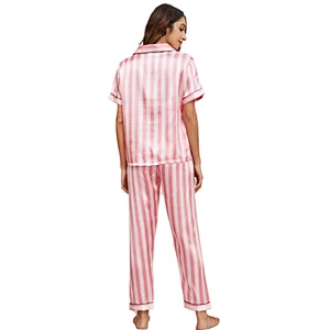 Wholesale Striped Long Winter Custom Silk Sleepwear Pijama 2 Pieces Femme Pyjama Women Pajama Set