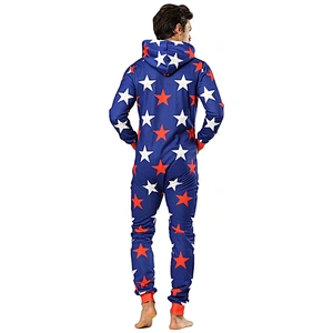 2022 Autumn Winter Men Star Print Drawstring Hooded Pajama Jumpsuit for Adult Men Onesie