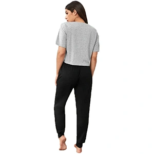 Wholesale OEM Custom Pajamas Slogan Letter Drawstring Waist Pyjamas PJ Set Women Lounge Wear
