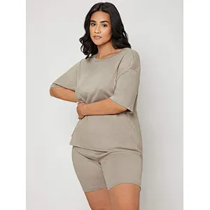 Custom Plus Size Sleepwear Solid Short Loungewear Set Drop Shoulder Lounge Wear