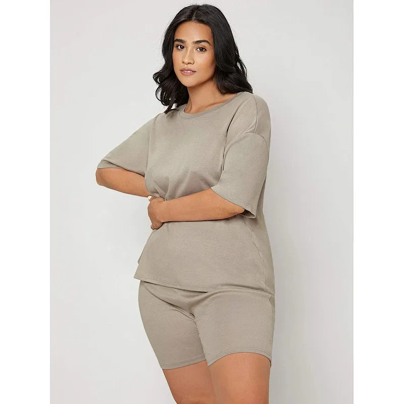 Custom Plus Size Sleepwear Solid Short Loungewear Set Drop Shoulder Lounge Wear