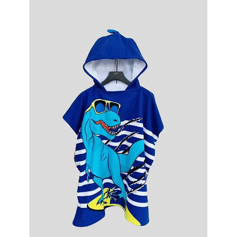 Custom Kids Pajama Cartoon Dinosaur Hooded Bathrobe Cute Cotton Boys Bath Robes