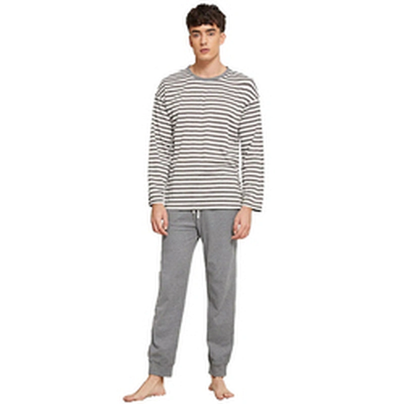 OEM 100% Cotton Men's Sleepwear Long Sleeve & Pants Loungewear Men Pajamas