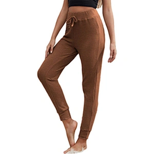 Custom Casual Pajama Pants Waffle Knit Tie Front Solid Women Lounge Pants