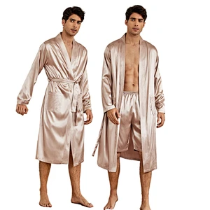 Designer Robe Shorts Sets For Men Solid Luxury Belted Custom Bath Robe Solid Spa Silk Men's Robe