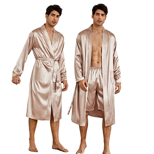 Designer Robe Shorts Sets For Men Solid Luxury Belted Custom Bath Robe Solid Spa Silk Men's Robe