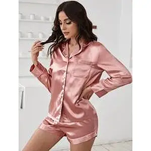Short Sleeve Pyjamas Women Sleepwear with Eye Patch Contrast Piping Luxury Satin Pajamas