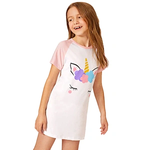 Custom Kids Adorable Unicorn Print Girls Pajamas Night Wear Sleep Girl Night Dress