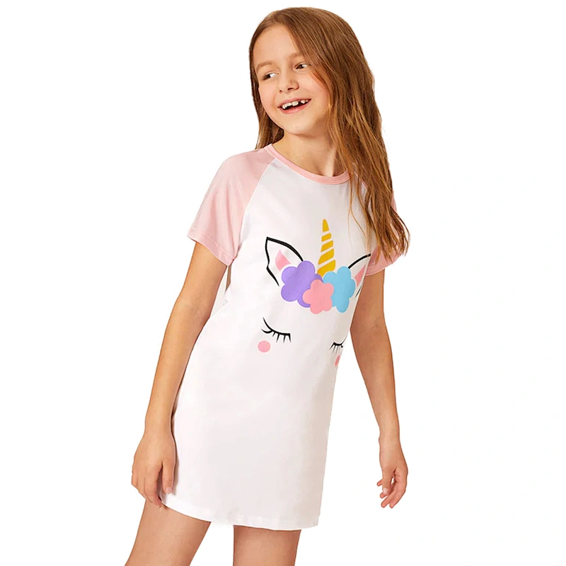 Custom Kids Adorable Unicorn Print Girls Pajamas Night Wear Sleep Girl Night Dress