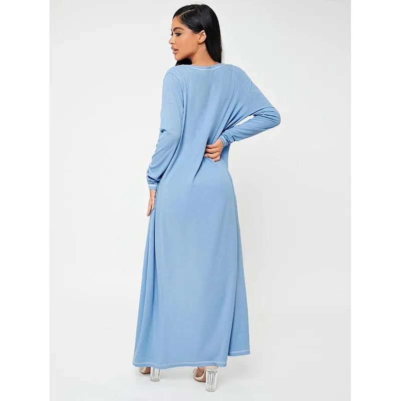 Rib-Knit Adult Onesie Top-stitching Longline Coat & Cami Romper Robe Set 2pc Pj Sets for Women
