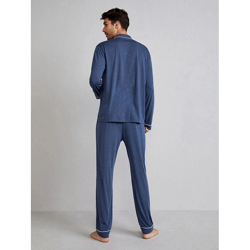 Letter Graphic Contrast Piping Pj Set Mens Pajamas Cotton Pajamas Sets Men