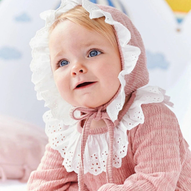 OEM ODM New Born Baby Knit Ruffle Trim Keyhole Back Jumpsuit With Hat Baby Eyelet Embroidery Romper Set