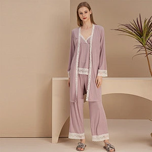 3 Pieces Cami Top Matches Pajama Pants Longue Femme Pour Robe Designer Cotton Women Robe Sets