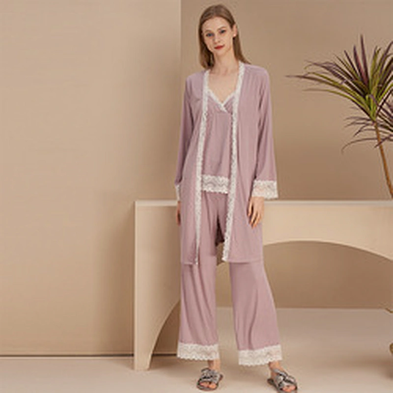 3 Pieces Cami Top Matches Pajama Pants Longue Femme Pour Robe Designer Cotton Women Robe Sets