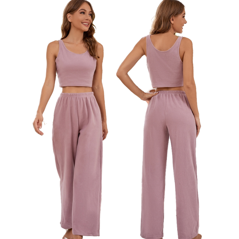 Solid Teddy Plush Tank Top Pants Girl Custom Designer Lounge Wear Sets Soft Cotton Pjs Women Pajamas