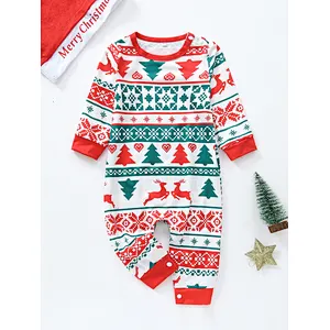 Custom Matching Family Christmas Pajamas Sets Elk And Geo Print Top & 1pc Pants Christmas Pajamas