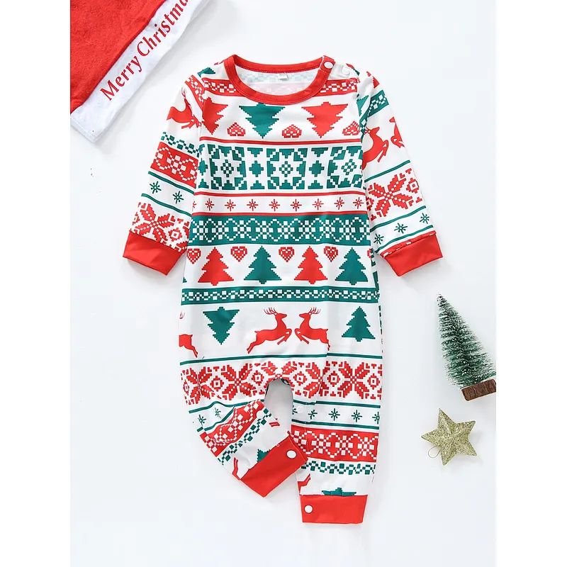 Custom Matching Family Christmas Pajamas Sets Elk And Geo Print Top & 1pc Pants Christmas Pajamas