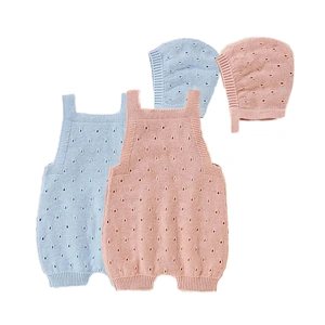 Custom Cartoon Print Kids Boy Girl Baby Sweatshirt Rompers Bodysuit Baby Solid Knit Romper With Knit Hat
