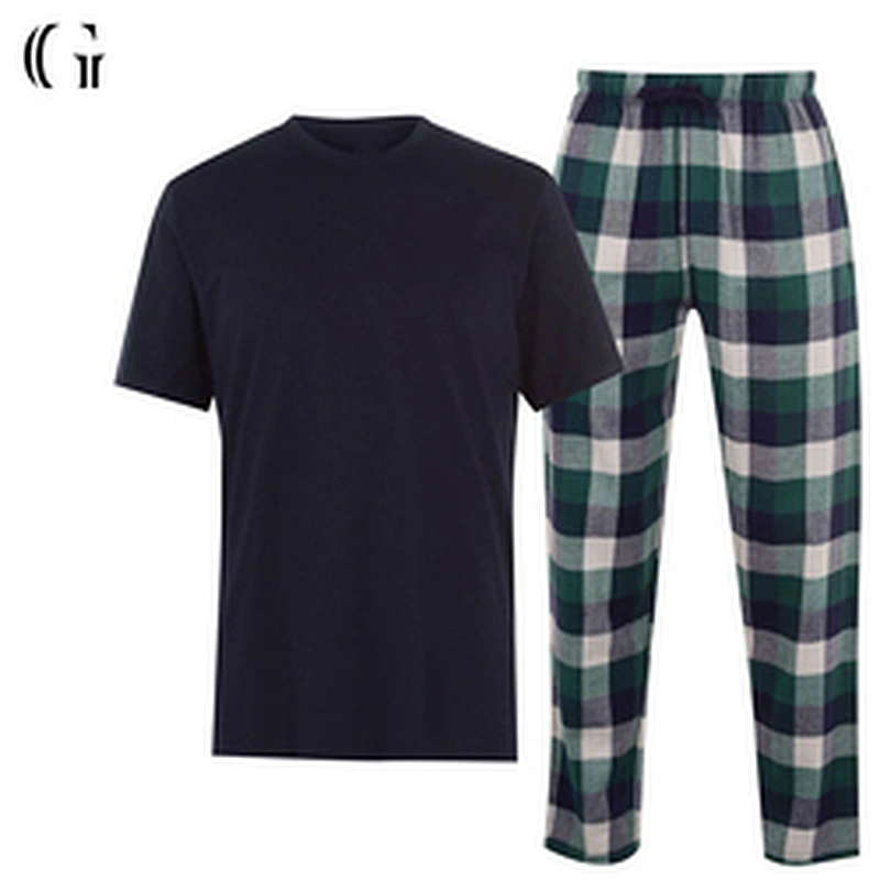 Wholesale Men's Sleepwear Soft Cotton Shirt with Flannel Pants Pyjamas Set Custom Pajamas For Men