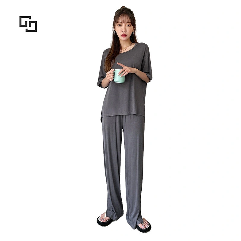Pajamas Short Sleeve Long Pants Solid Tee Bamboo Viscose Women Sleepwear With Pants Women Bamboo Viscose Pajamas