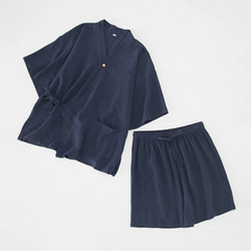 Belt Cozy 2 Pieces Breathable Solid Pajamas Woven Summer Short Cotton Pyjama Linen Women Lounge Wear